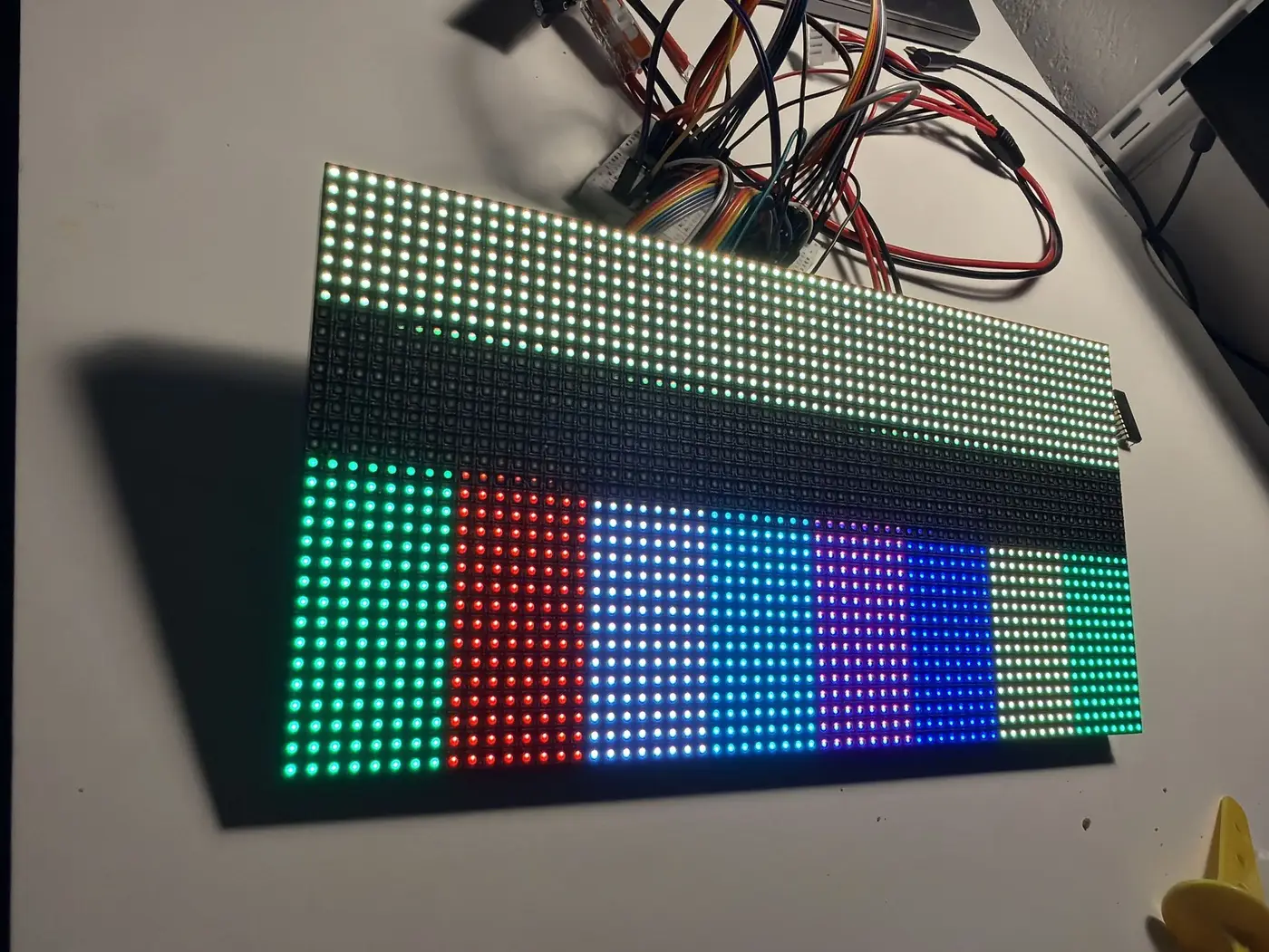 The panel with colour stripes on one half and a washed-out other half